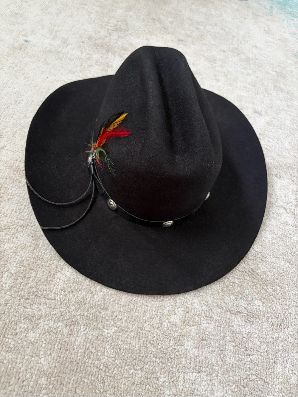 Men's Black Felt Western Fedora Hat with Feather Accent